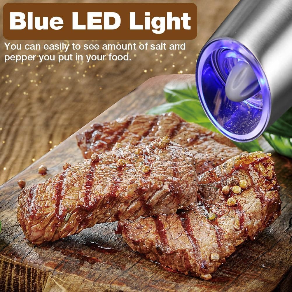 Electric Salt & Pepper Mill Grinder Set w/ Blue LED Light